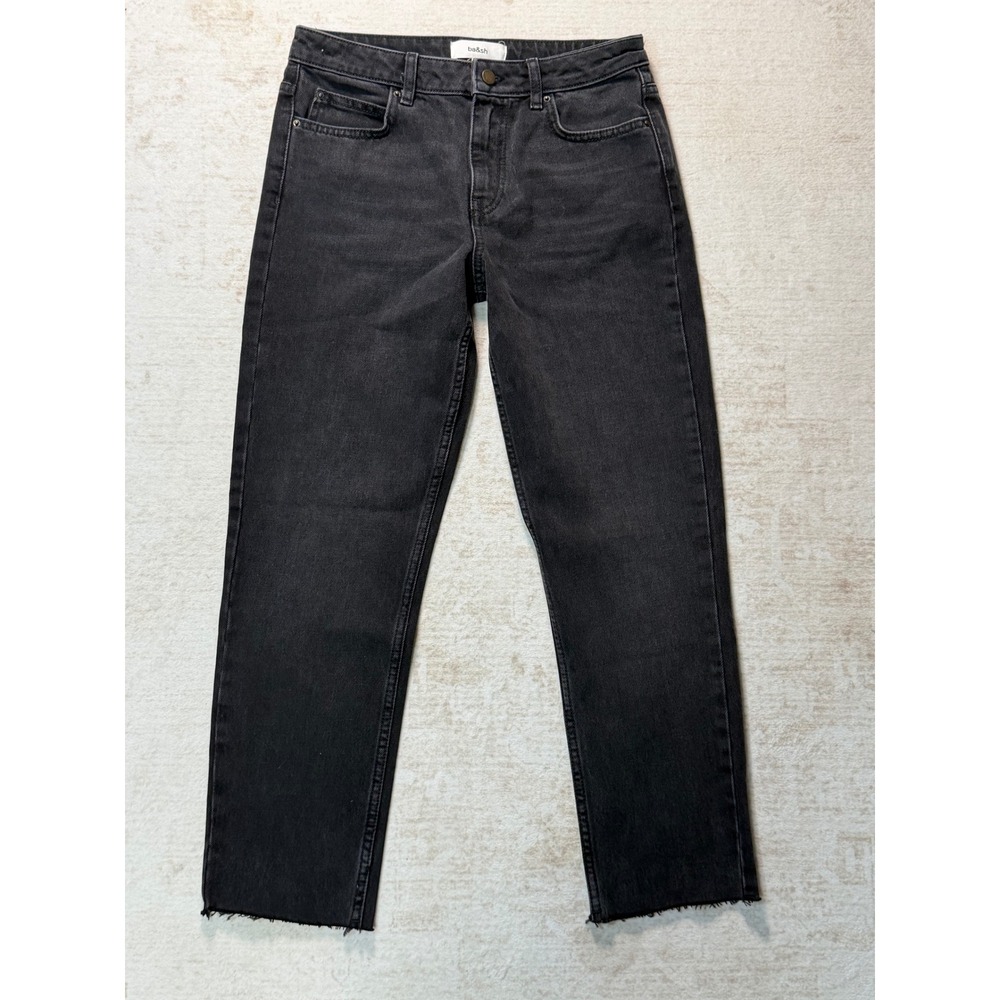 Ba&sh Evan Straight Leg Jeans Blackstone Faded Black Raw Hem Size 0 US 2